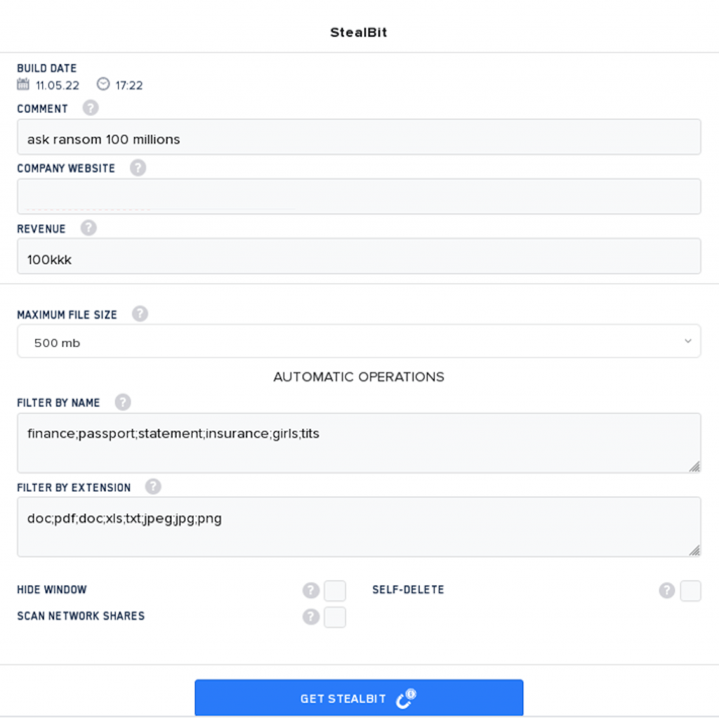 StealBit attacker management console _Analyst1