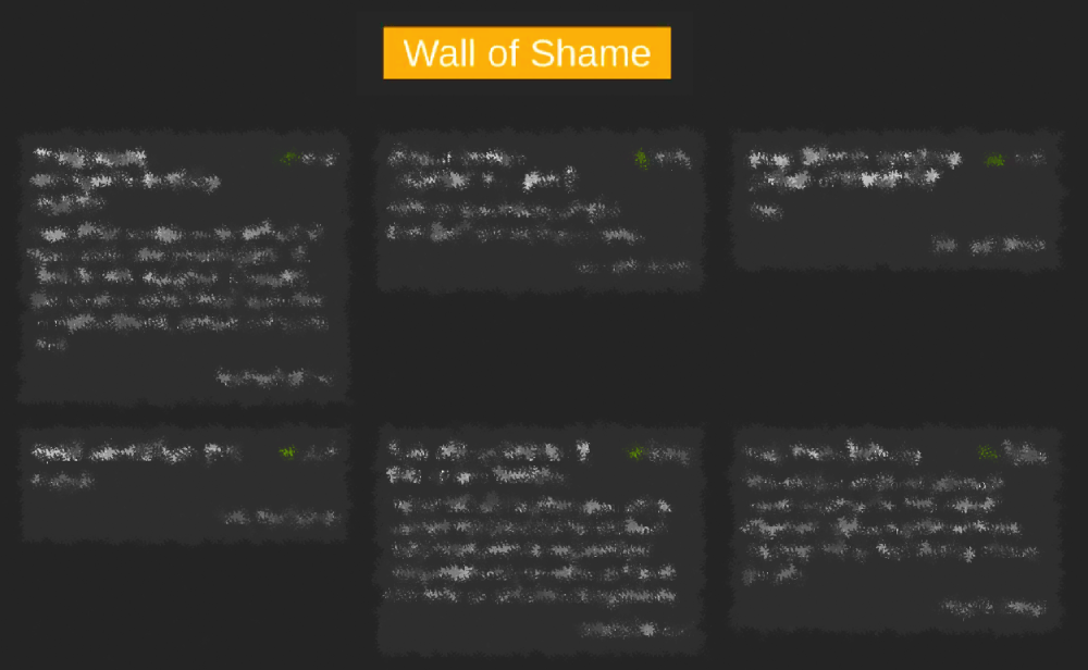 list of victims with a "Wall Shame" sign
